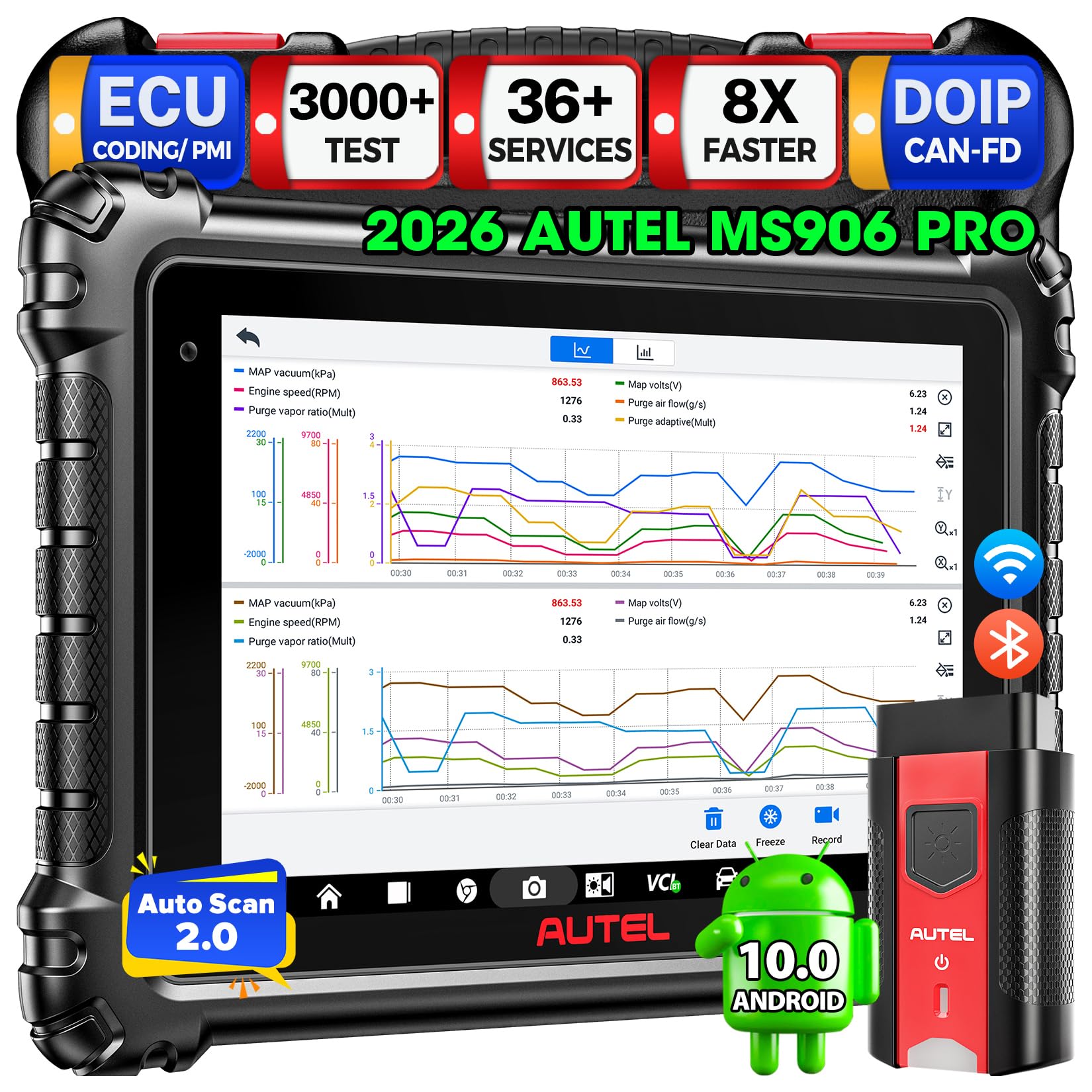 MaxiSYS MS906 PRO Scanner, 2026 MS906PRO Same as MS906MAX, V2.0 Upgraded of MS908S Elite 2 MP900BT, DoIP CAN FD, 36+ Service, Bidirectional 3000+ Active Test, VAG Guided, FCA SGW, OS 10.0