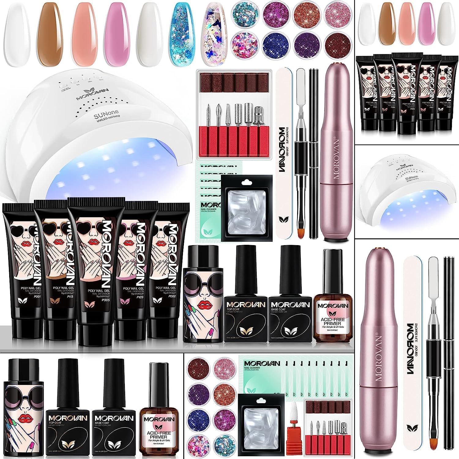 Morovan Poly Gel Nail Kit with Lamp and Drill Professional Poly Gel
