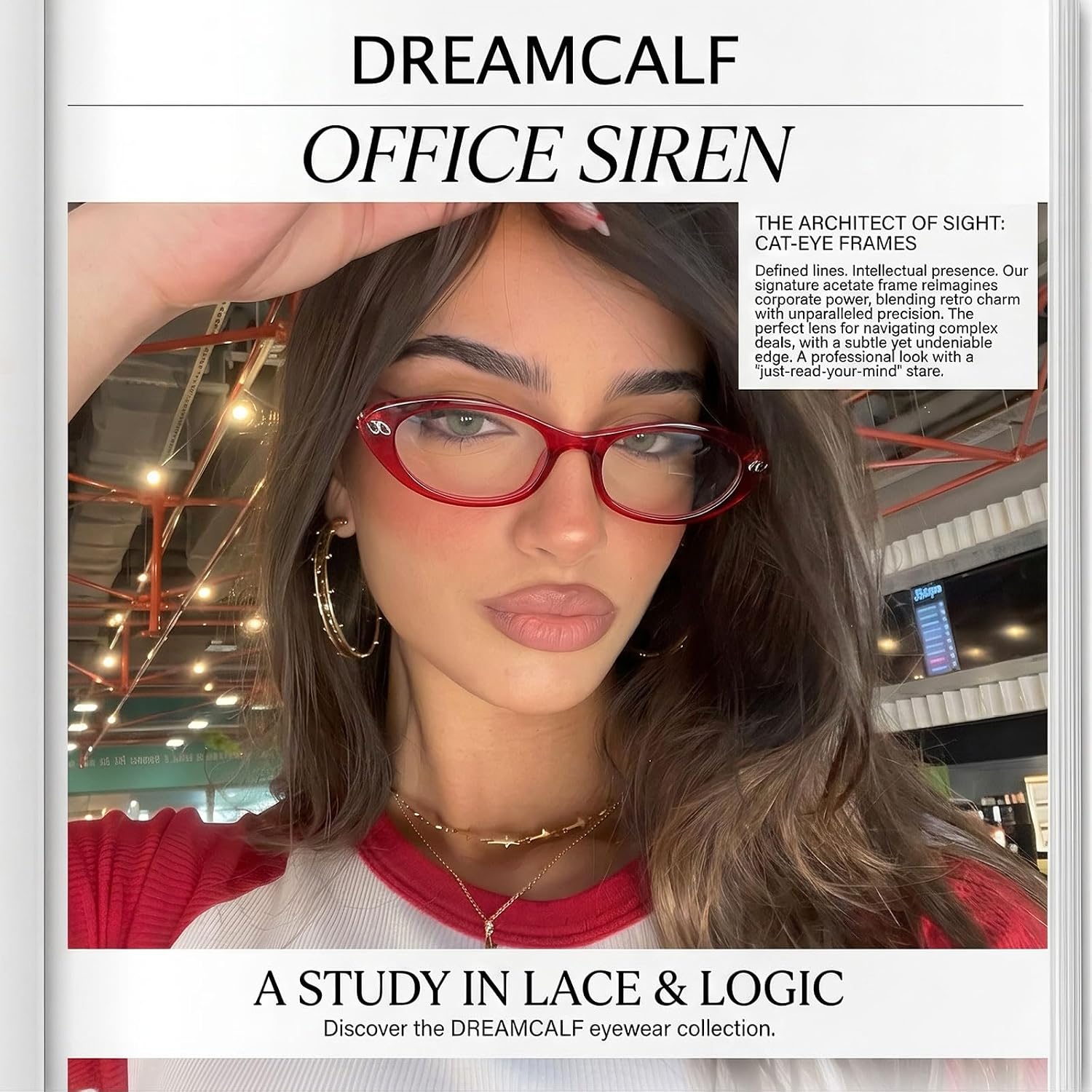 DreamCalf Office Siren Cat Eye Fake Glasses Blue Light Glasses for Women image 3