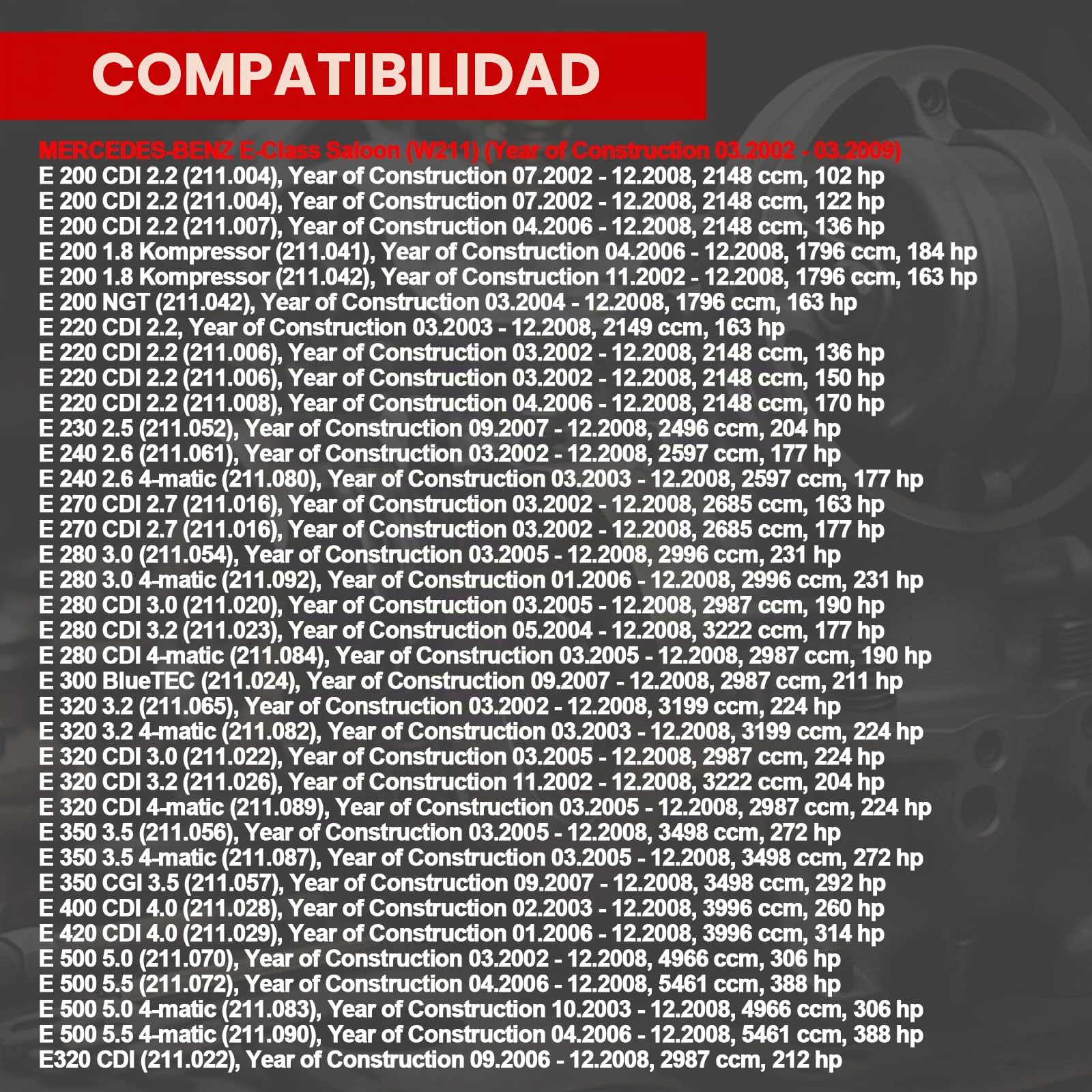 Suspensión neumática con 2 pines trasero izquierdo/derecho OE# 2113200925 A2113200925 Compatible con Clase E S211 W211 E200 E220 E230 E240 E270 E280 E320 E350 E550 00 E4 00 E420 E55 E63