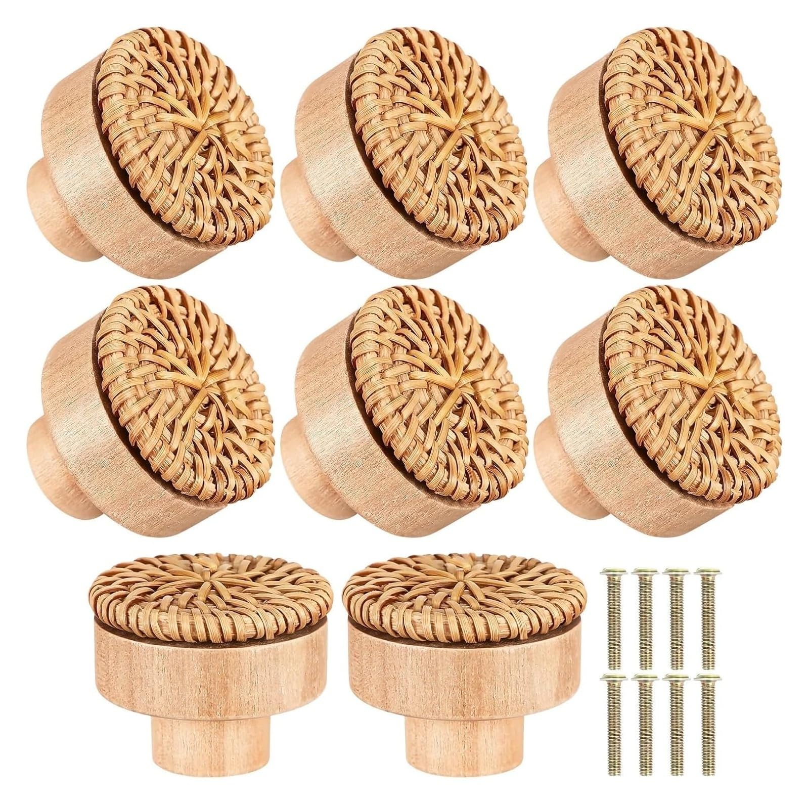 NHralpajj Rattan Wood Cabinet Drawer Knobs