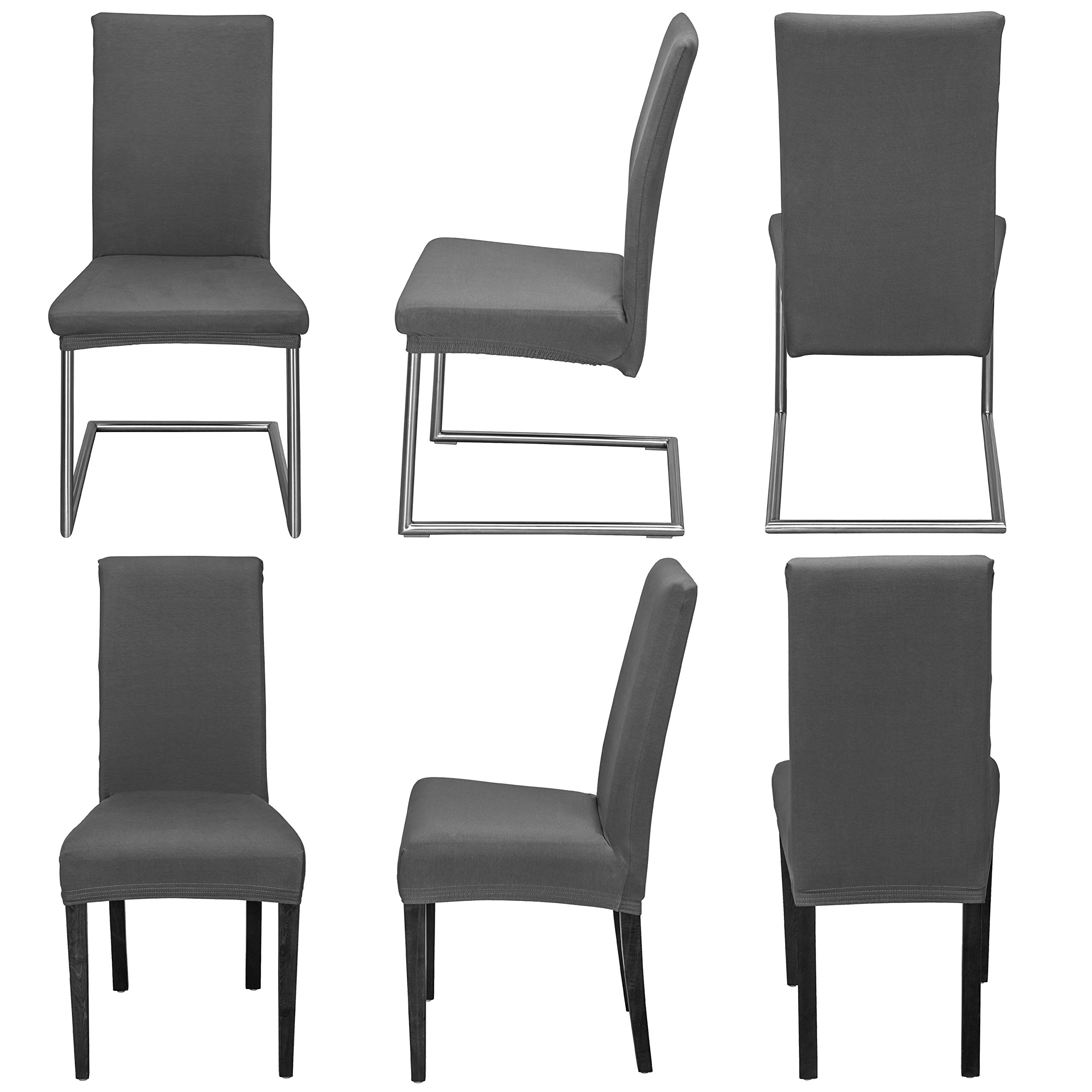 Staboos Stuhlhussen 6er Set - Hochwertige und elastische Stuhlhussen für Swingstühle - Pflegeleichte Stuhlbezüge & Hussen für Stühle - Perfekter Stuhlbezug 6er Set - ÖKO TEX Zertifiziert - Dunkelgrau