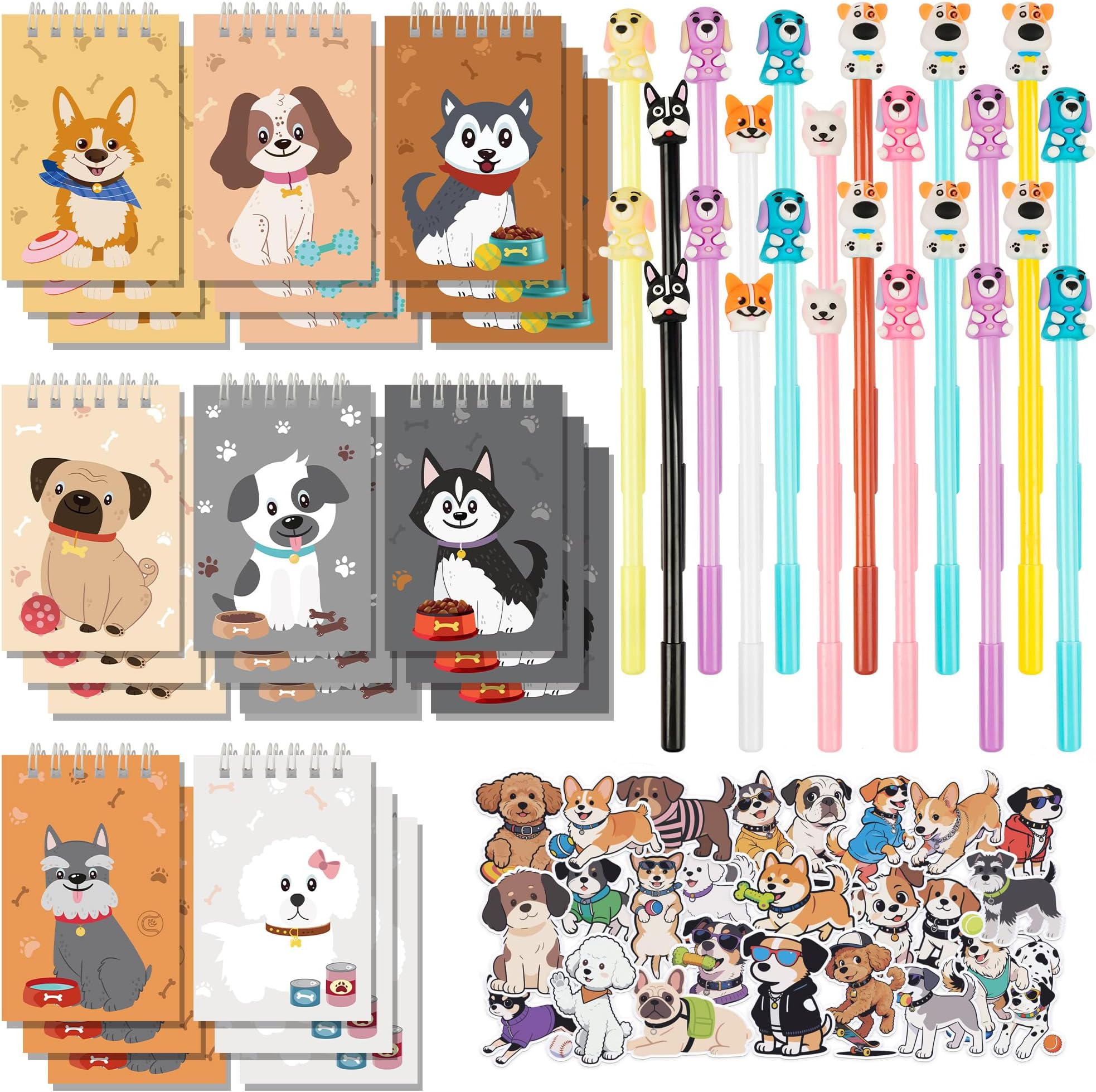 LiYiQ 148 Pcs Dog Party Favors Return Gifts Bulk Dog Paw Mini Notebooks Pens Stickers Set for Dog Themed Birthday Party Supplies Classroom Reward Gift Prizes Goodie Bags Stuffers