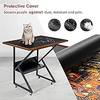 Vista 5 de LAVIEVERT Mesa de rompecabezas con cubierta y ajuste de ángulo y altura, tablero de rompecabezas desmontable de doble cara con línea auxiliar, mesa