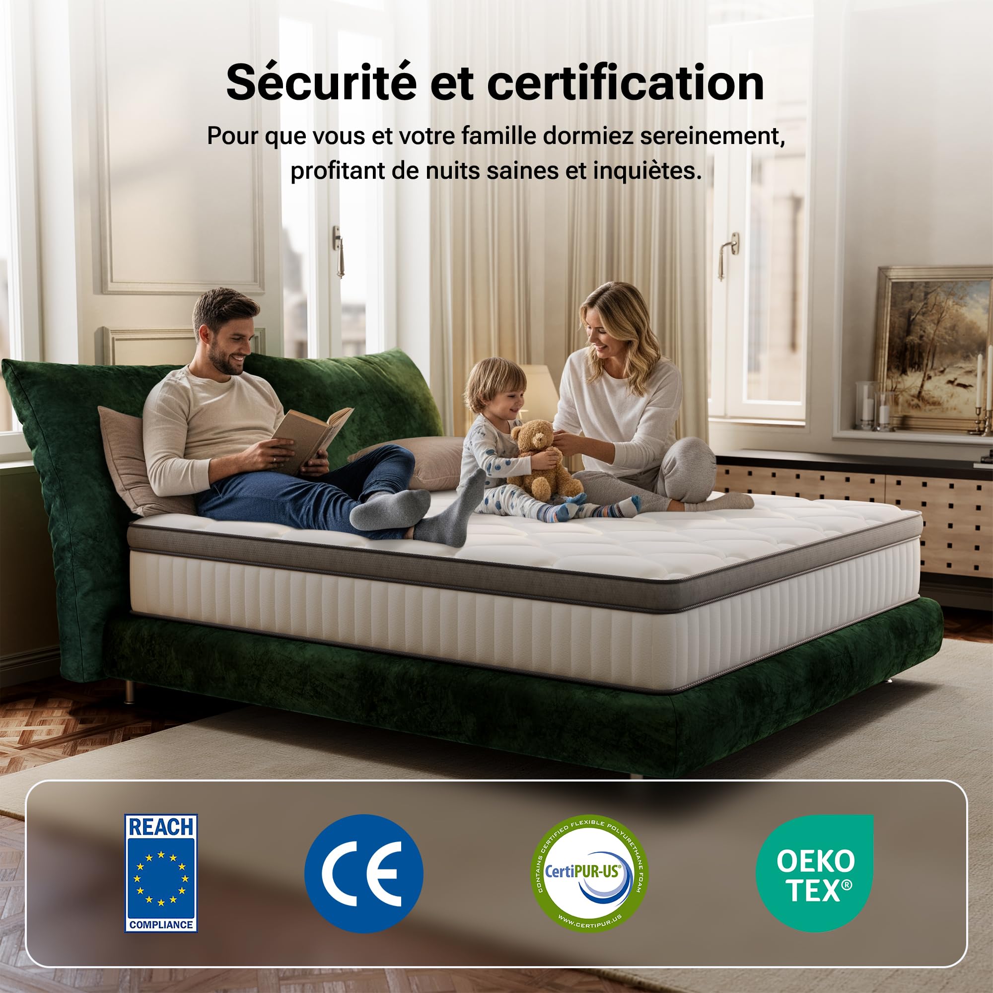 TXO Matelas 140x190 x 25 cm, Matelas Hybride Anti-Boulochage, soulagement de la Pression grâce à Une Conception en 7 Zones, Ressorts ensachés Individuellement avec fermeté Moyenne, certifié Oeko-Tex