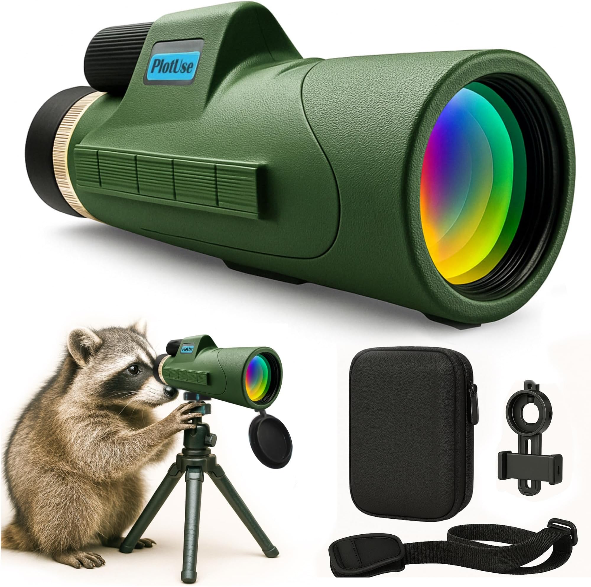 12×50 HD Monocular – Waterproof IPX7 BAK-4 Prism Scope with Smartphone Adapter & Tripod, Lightweight Telescope for Bird Watching, Travel, Hunting, Stargazing