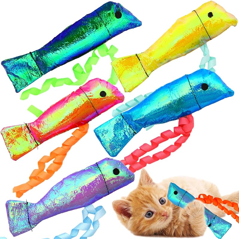Brinquedo para Gatos em Formato de Peixe com Catnip e Som de Plástico Amassado Youngever, Pacote com 15