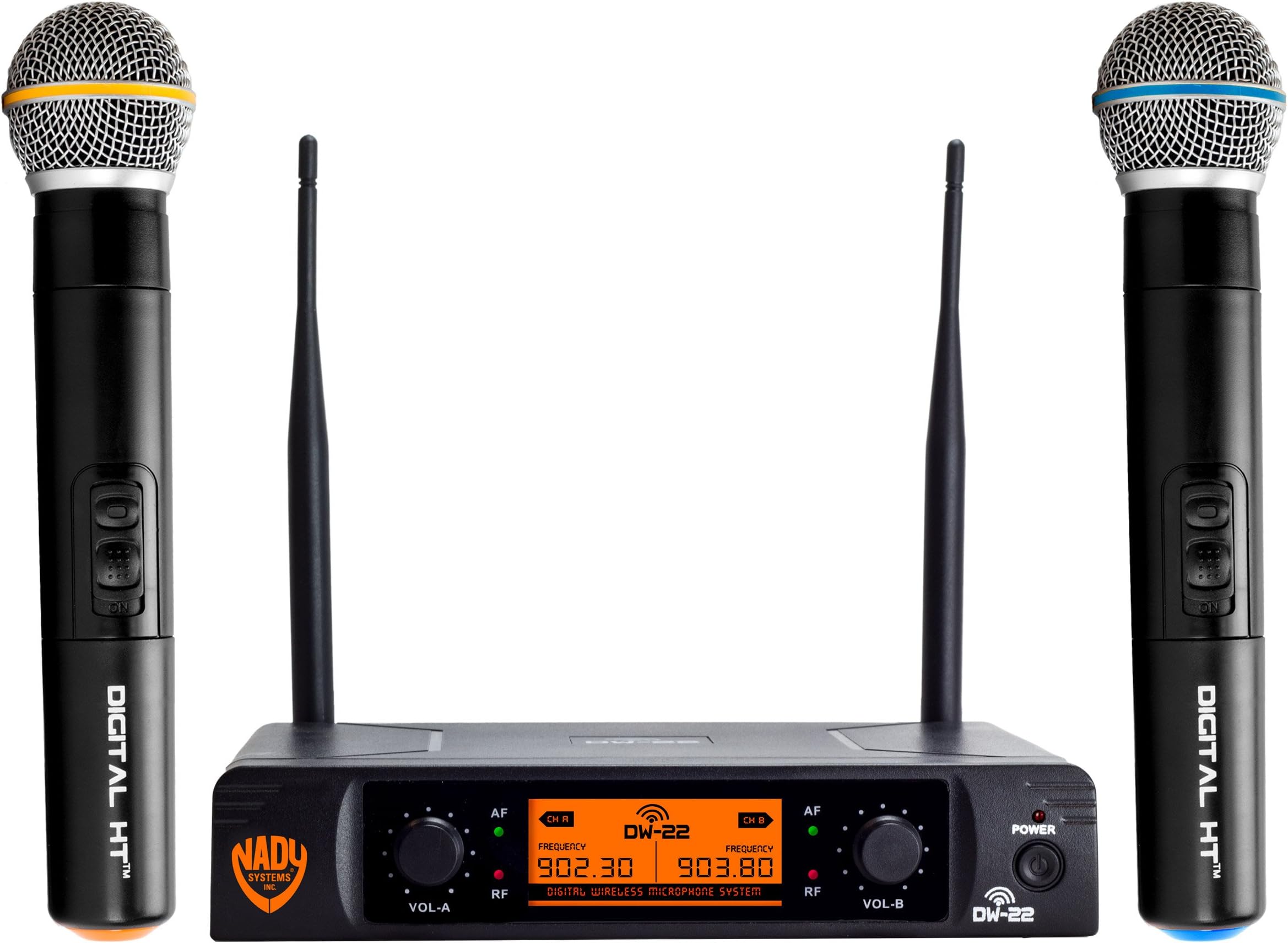 DW-22-HT Dual Digital Wireless Handheld Microphone System – Dual fixed UHF frequency – Ultra-low latency with QPSK modulation - Dual XLR and mixed ¼” outputs