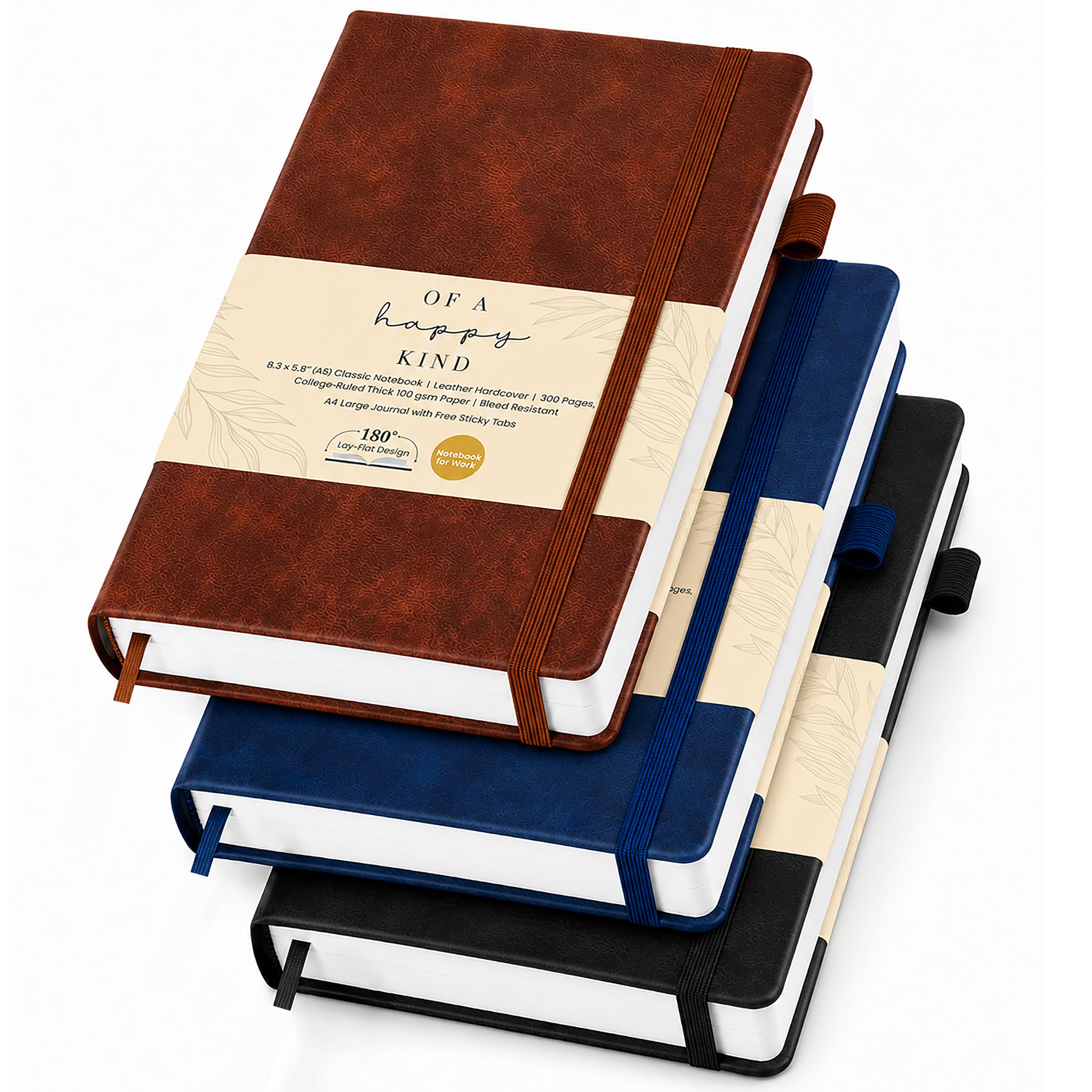 Confezione da 3 quaderni A5 a righe in pelle per scrivere, 300 pagine per