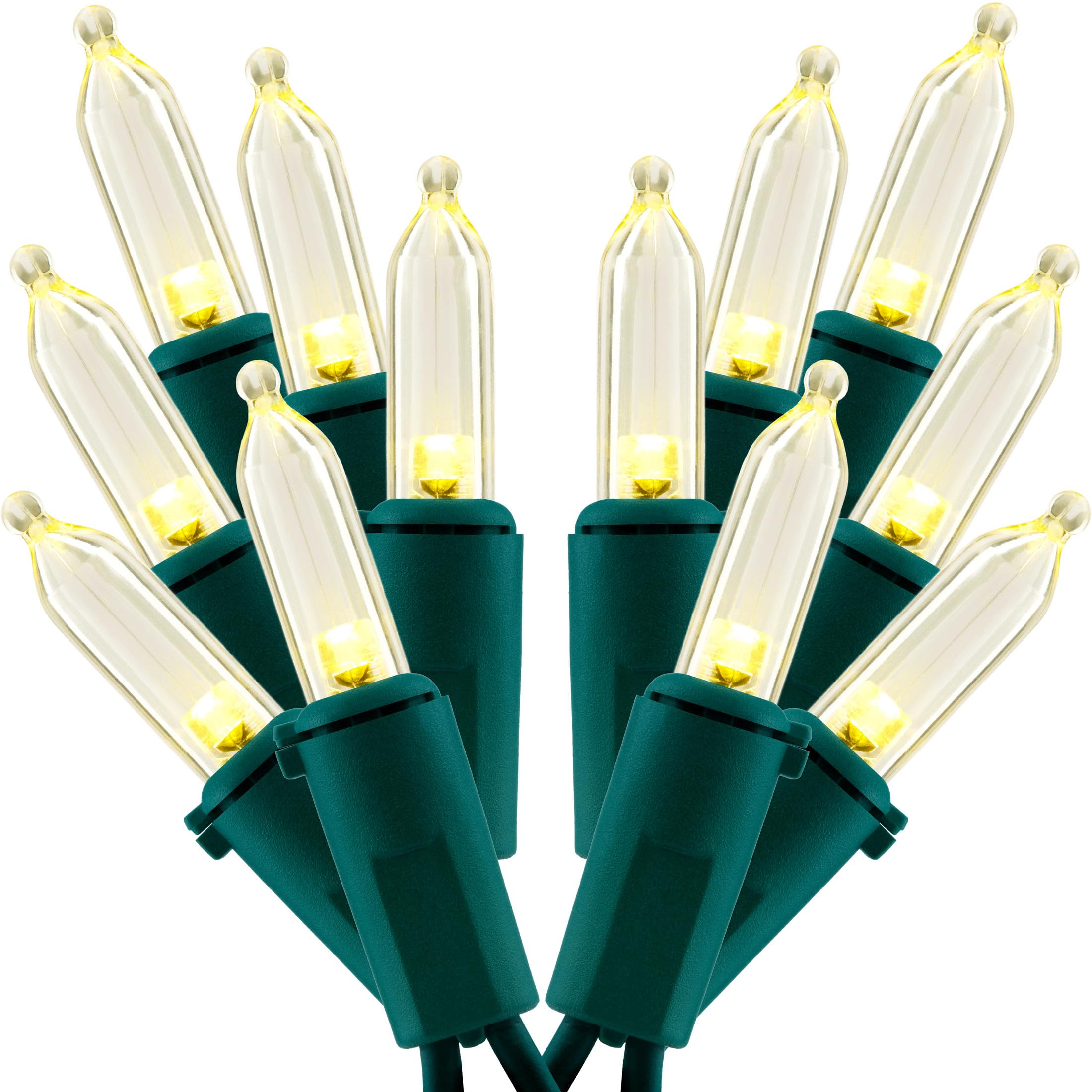 Warm White LED Christmas Lights 200 Count, Pack of 2 Sets 25 ft 100 LED Green Wire Mini String Lights Set (Warm White)