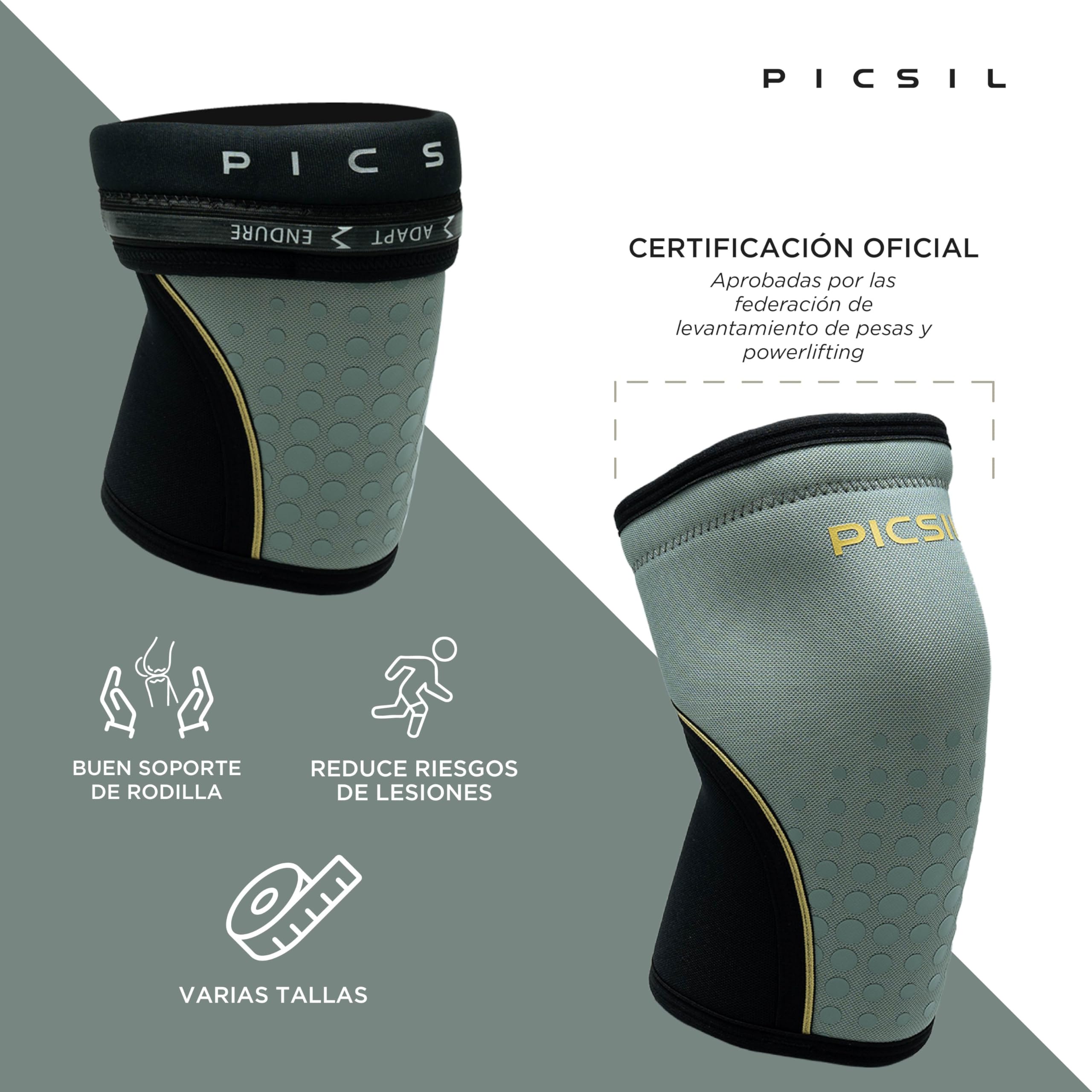 PICSIL Rodilleras de Neopreno 10 mm, Levantamiento de Peso y Entrenamiento de Alta Intensidad, Diseño Antideslizante y Ajuste Estable, Aptas para Competición - Color Fern, Talla S