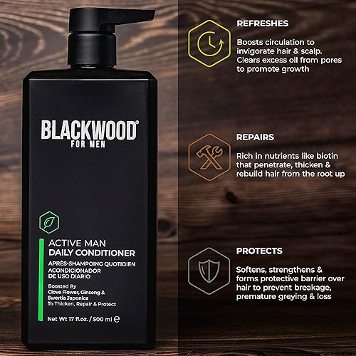 Miniatura 5 de BLACKWOOD FOR MEN Active Man - Acondicionador diario (17 onzas) y gel de baño de humedad pura (17 onzas), fórmula vegana natural, sin sulfato, sin