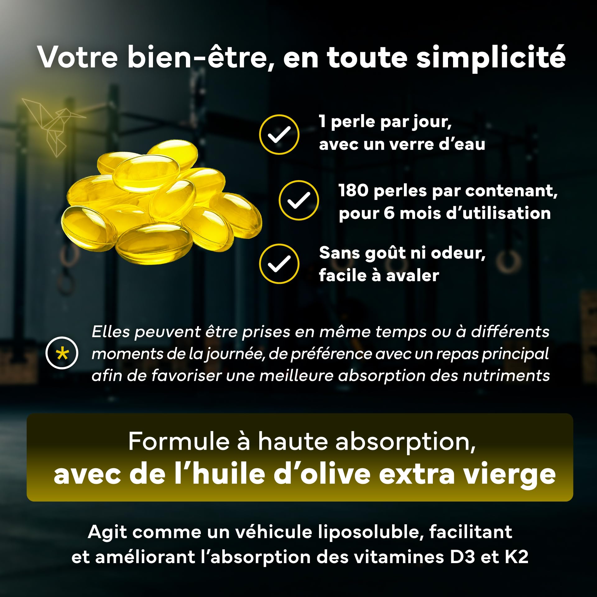 Vitamine D3 K2 MK7 - Vitamin D3 2000UI - Vitamine K2 MK7 100 µg - Avec de l'Huile d’Olive Vierge - 180 Softgels Sans Gluten - Hautement Dosé, Haute Biodisponibilité - Os, Muscles, Système Immunitaire