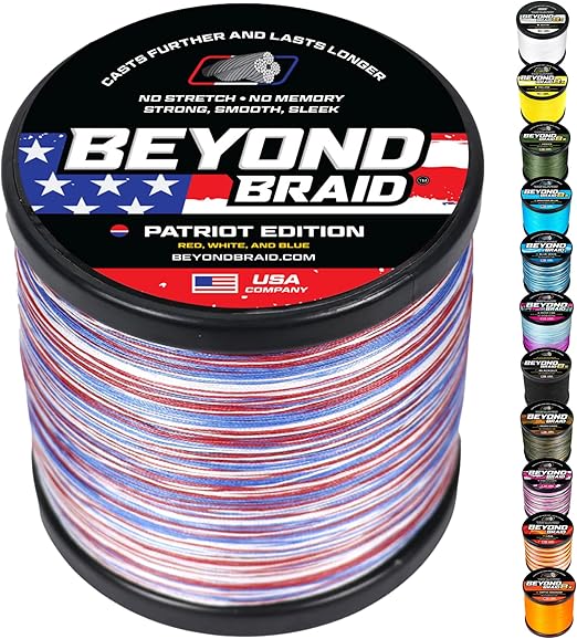 Beyond Braid Braided Fishing Line -Super Strong - Abrasion Resistant - No Stretch -Blue Camo, Moss Camo, White, Green, Pink, Blue, 4 Strand 8 Strand