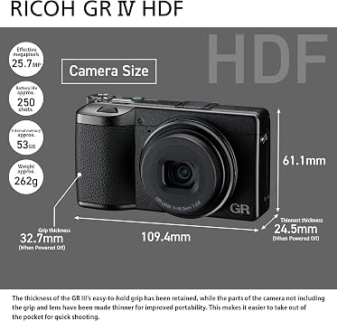 RICOH GR IV HDF Premium Digital Compact Camera with a Built-in Highlight Diffusion Filter, 25.7MP APS-C Size CMOS Sensor, 28mm F2.8 GR Lens (in 35mm Format), in-Body SR, New GR Engine
