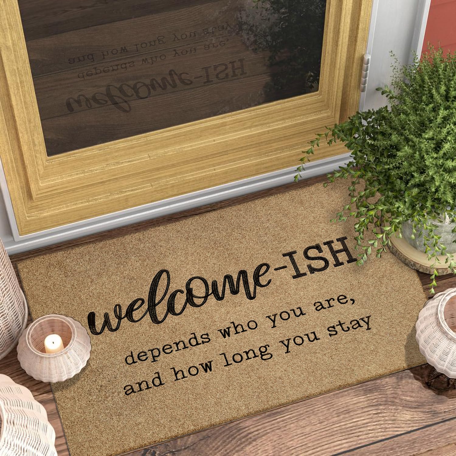 Large Welcome Mat for Front Door Durable Front Door Mat, Absorbent Muddy Dirt Resist Welcome Door Mats, Non Slip Rubber Backing Low Profile Doormat