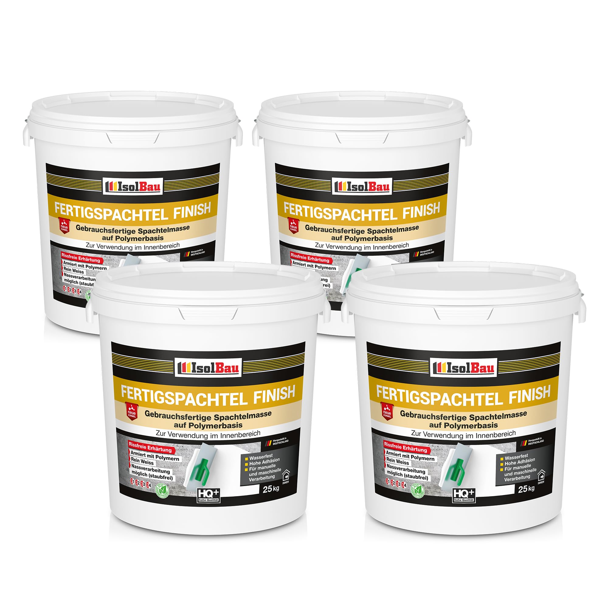 Isolbau Fertigspachtel Finish 100 kg, Glättspachtel Fugenspachtel, Gebrauchsfertige Polymer-Gips Fertig-Spachtelmasse für innen, Weiß Q1-Q13
