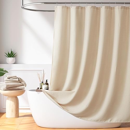 Miniatura 13 de Madison Park - Cortina de ducha, punto gofre, cortina de ducha de tela con control de humedad Scotchgard 3M, 36 x 72 pulgadas, blanco Blanco