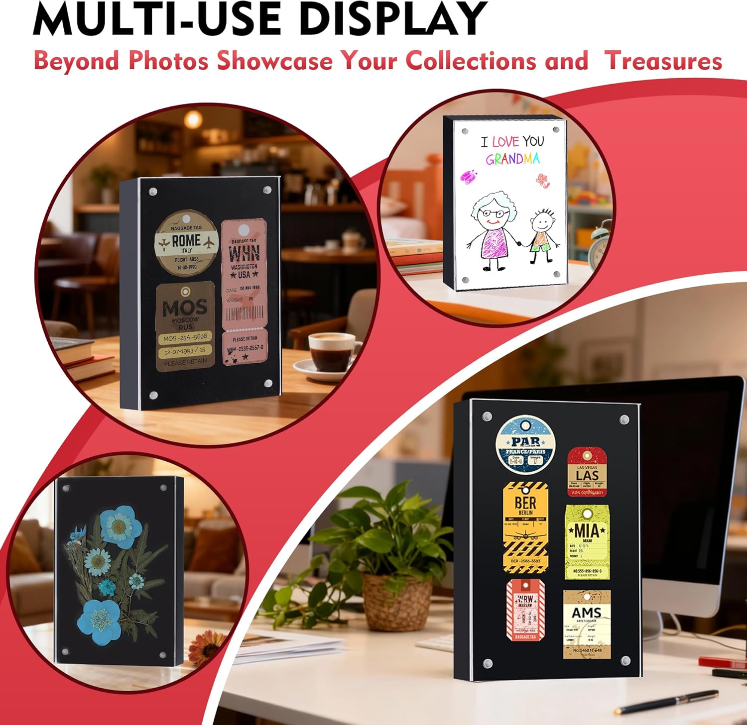 5x7 Inches Acrylic Photo Frame, 3 Pack Clear Frameless 5x7 Picture Frames with Magnetic, Transparent Front & Black MDF Backboard, Minimalist Tabletop Display for Home/Office Decor