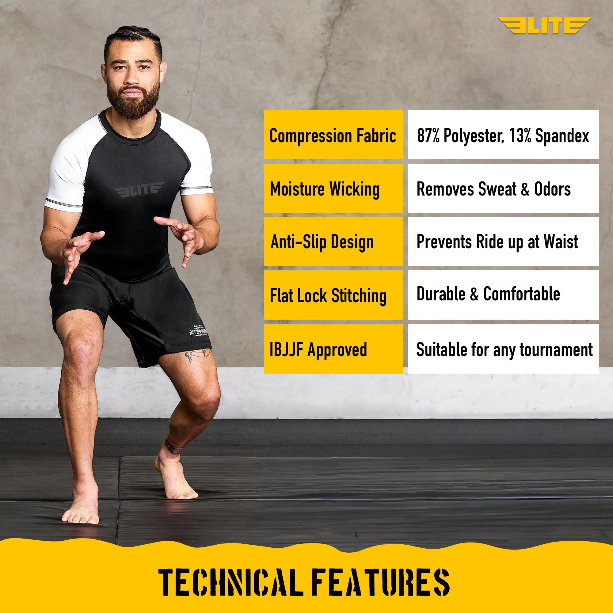 Elite Sports Jiu Jitsu BJJ Rash Guards Mens BJJ No GI MMA Ranked Short Sleeve Compression Base Layer Rash Guard product thumbnail 8