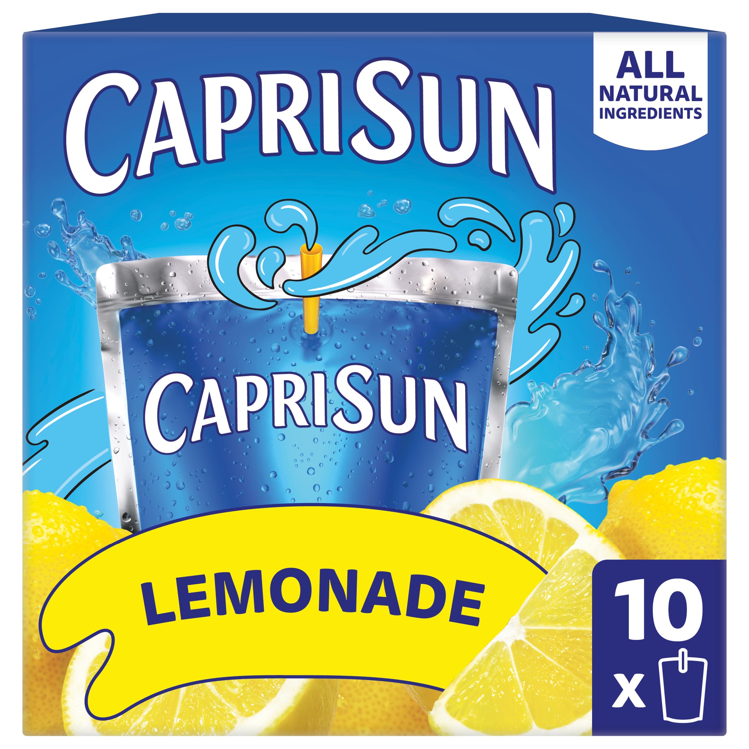 Capri Sun Drink, 10 ct Box Lemonade, 6 fl oz Pouches | for School Lunches and On-the-Go Hydration, All Natural Ingredients, No Artificial Colors, Flavors Or Preservatives