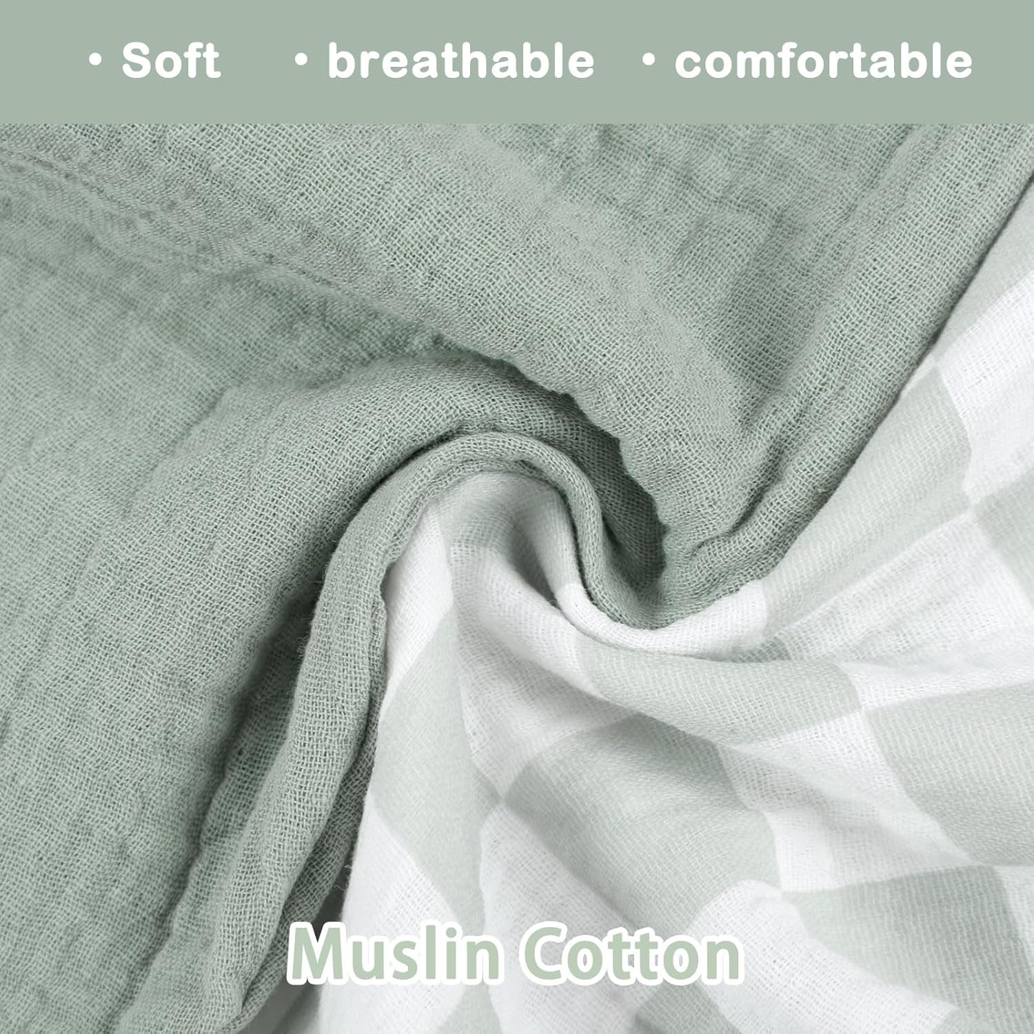 DILIMI Muslin Nursing Pillow Cover 2 Pack, Car Seat Covers for Babies, Soft and Breathable, Green Checkered