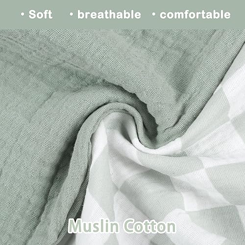 Miniatura 2 de DILIMI Juego de 2 fundas de almohada de muselina para lactancia, fundas de asiento de automóvil para bebés, suaves y transpirables, a cuadros verdes