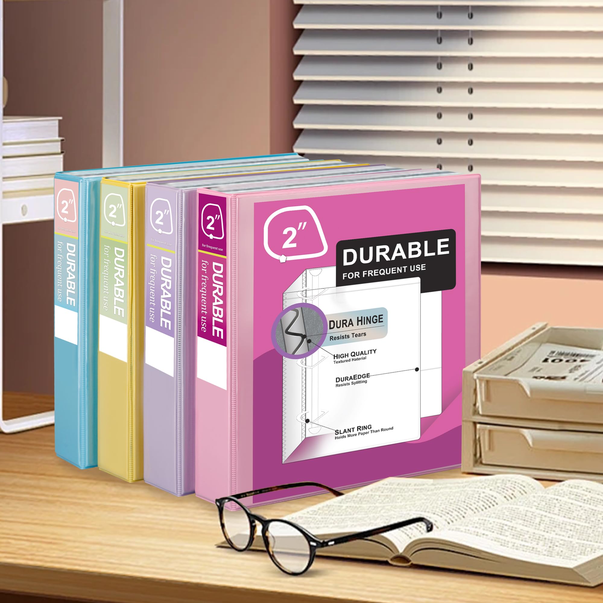 Zzrywuty Economy 4er Pack 3 Ringbuch 5.1 cm Halten 225 Blatt Präsentationsansicht Ordner D-Ring für Büro, Schule, Zuhause (Pastell-Sortiment)
