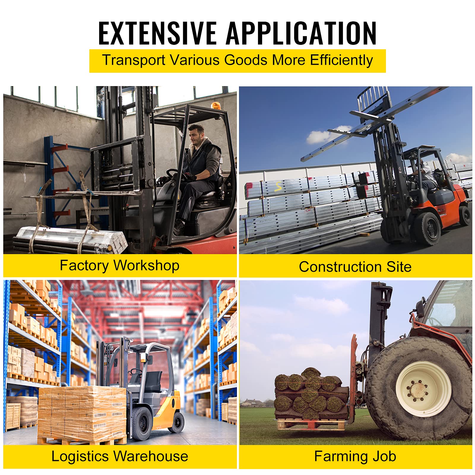VEVOR Prolunga Forca Pallet per Carrello Elevatore 96 x 5 Pollici, Estensione Forca Pallet per Trattore e Sollevamento, Forcella per Pallet Adatto Macchina nell'Industria, Settore della Costruzione