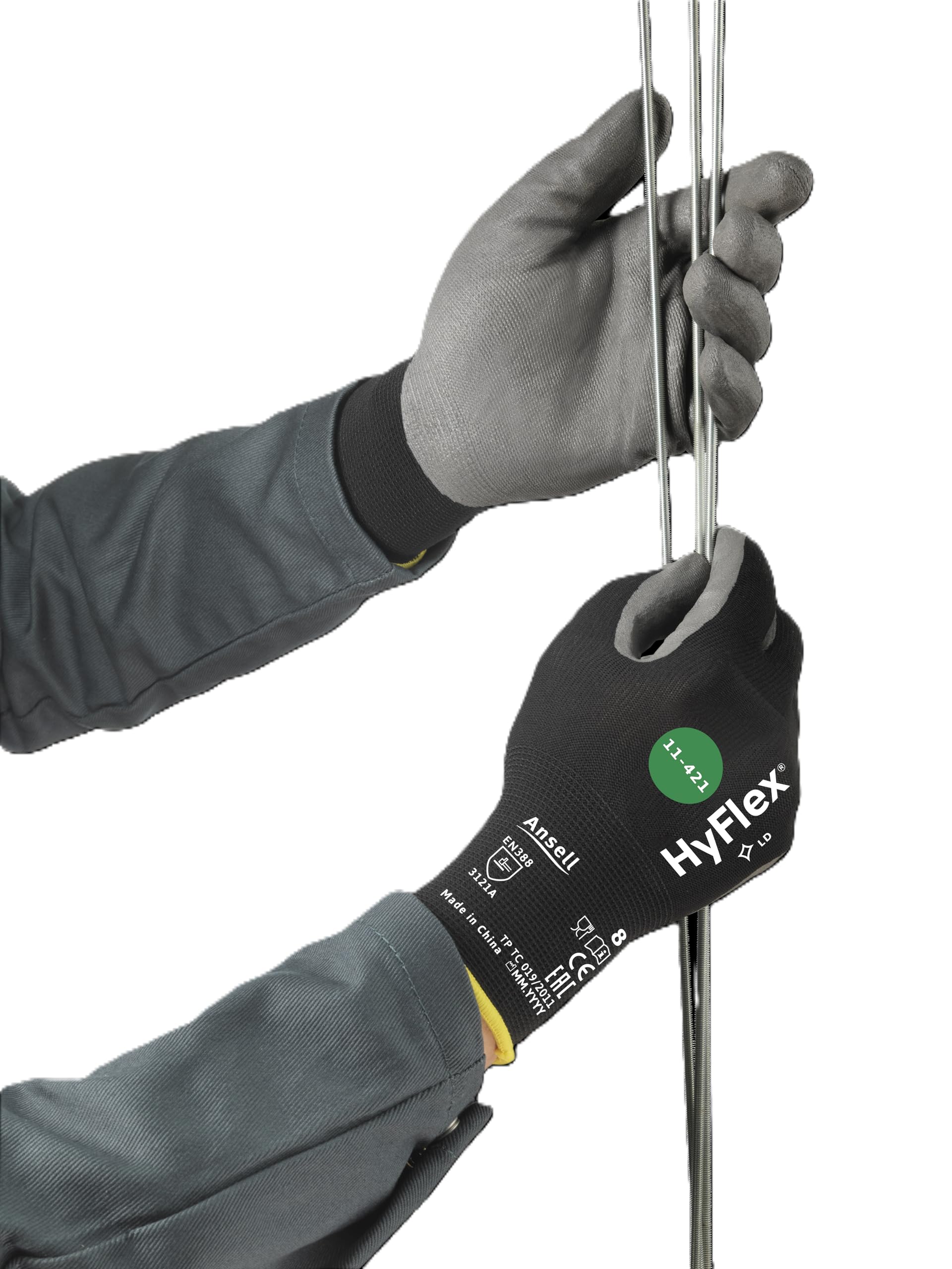 Ansell HyFlex 11-421 Gants de Travail Usages Multiples, Protection Risques Mécaniques, Excellente Résistance à l’Abrasion, Mailles Fines et Extensibles, Gris, Taille L (12 Paires)