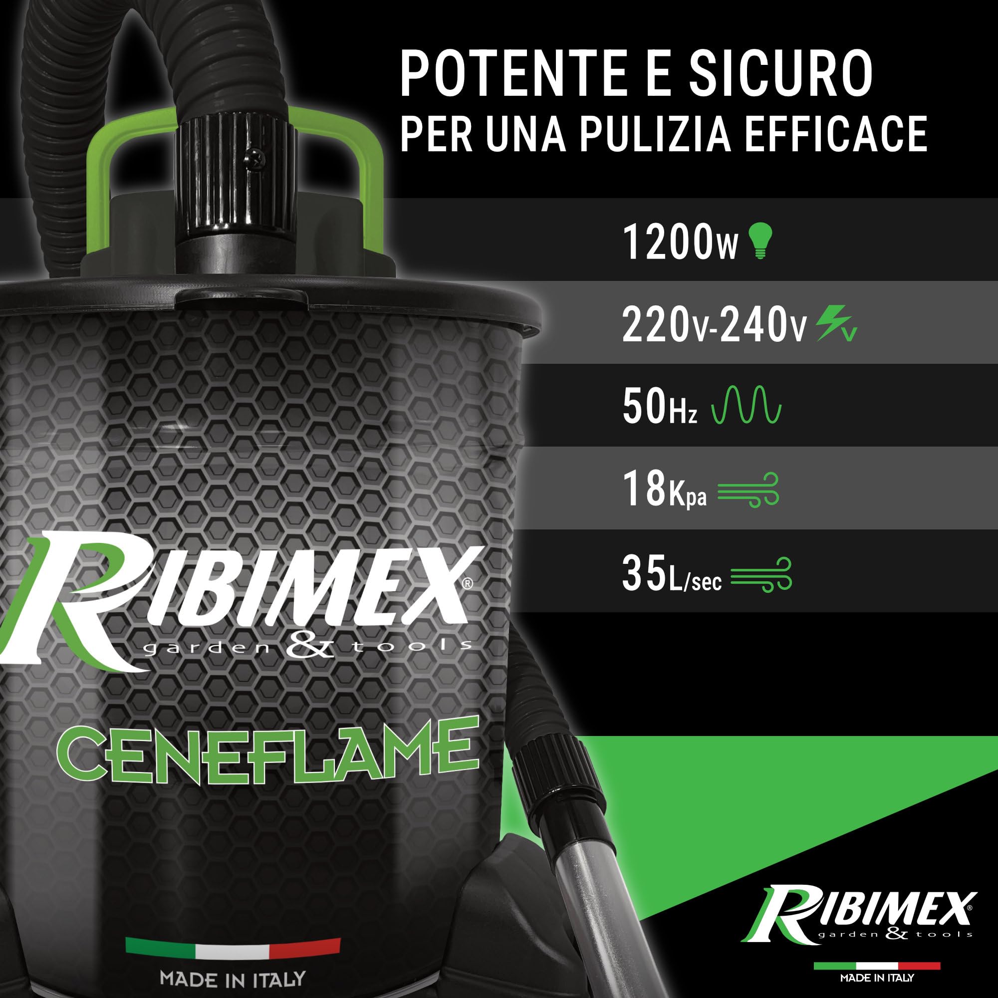 Ribimex Aspiracenere Elettrico Ceneflame 18L 1200W con Filtro HEPA Lavabile PRCEN007