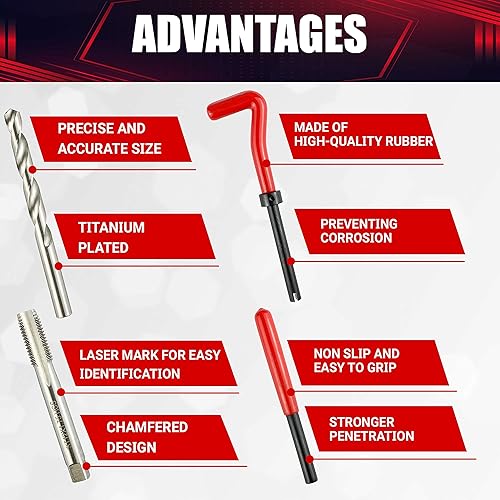 Miniatura 4 de Kit de herramientas de reparación de roscas métricas de hélice, kit de reparación de taladro HSS, adecuado para agujero de tornillo interno M5 M6 M8