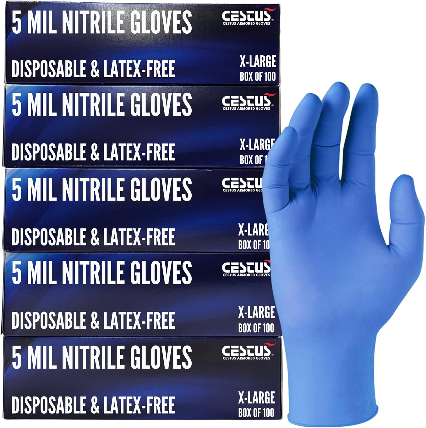 Cestus 5 Mil Nitrile Gloves Disposable Latex Free, Chemical Resistant, Mechanic, Food Prep, Tattoo, Cleaning, Bulk