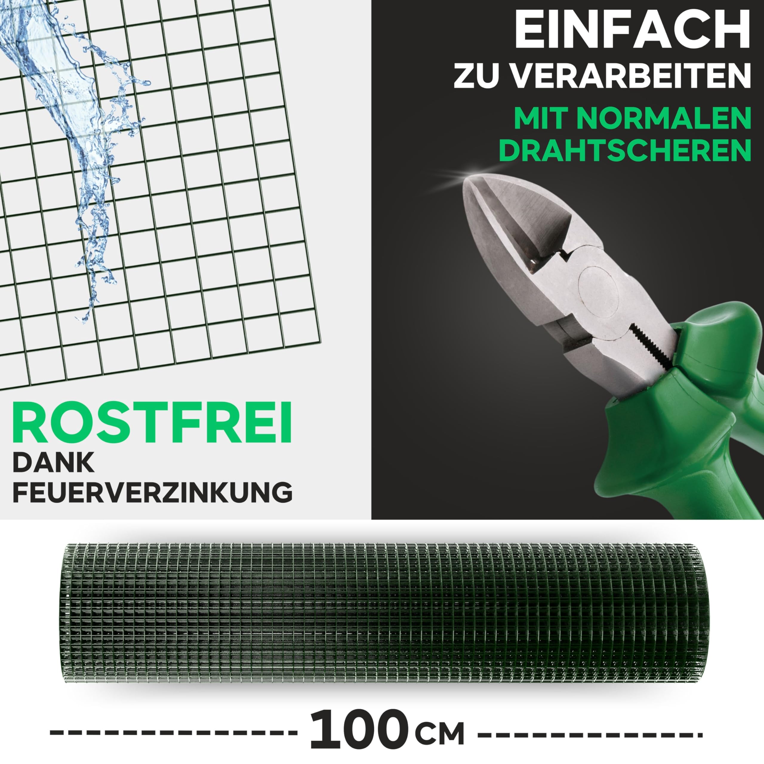 kraptrap® Volierendraht grün Drahtgitter I Käfigdraht Schweißgitter (1m x 25m)