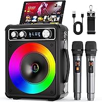 VOSOCO Portable Karaoke Machine with 2 Wireless Mics, Bluetooth Speaker, LED Lights, Echo Control - PA System for Kids Adults Party