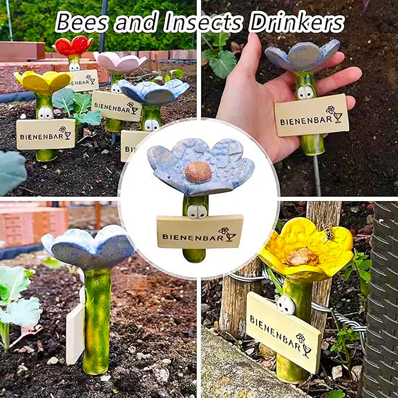 Produktbild von 4er Set Bienentränke In Blumenform – Insektentränke Aus Harz Für Garten, Terrasse & Balkon