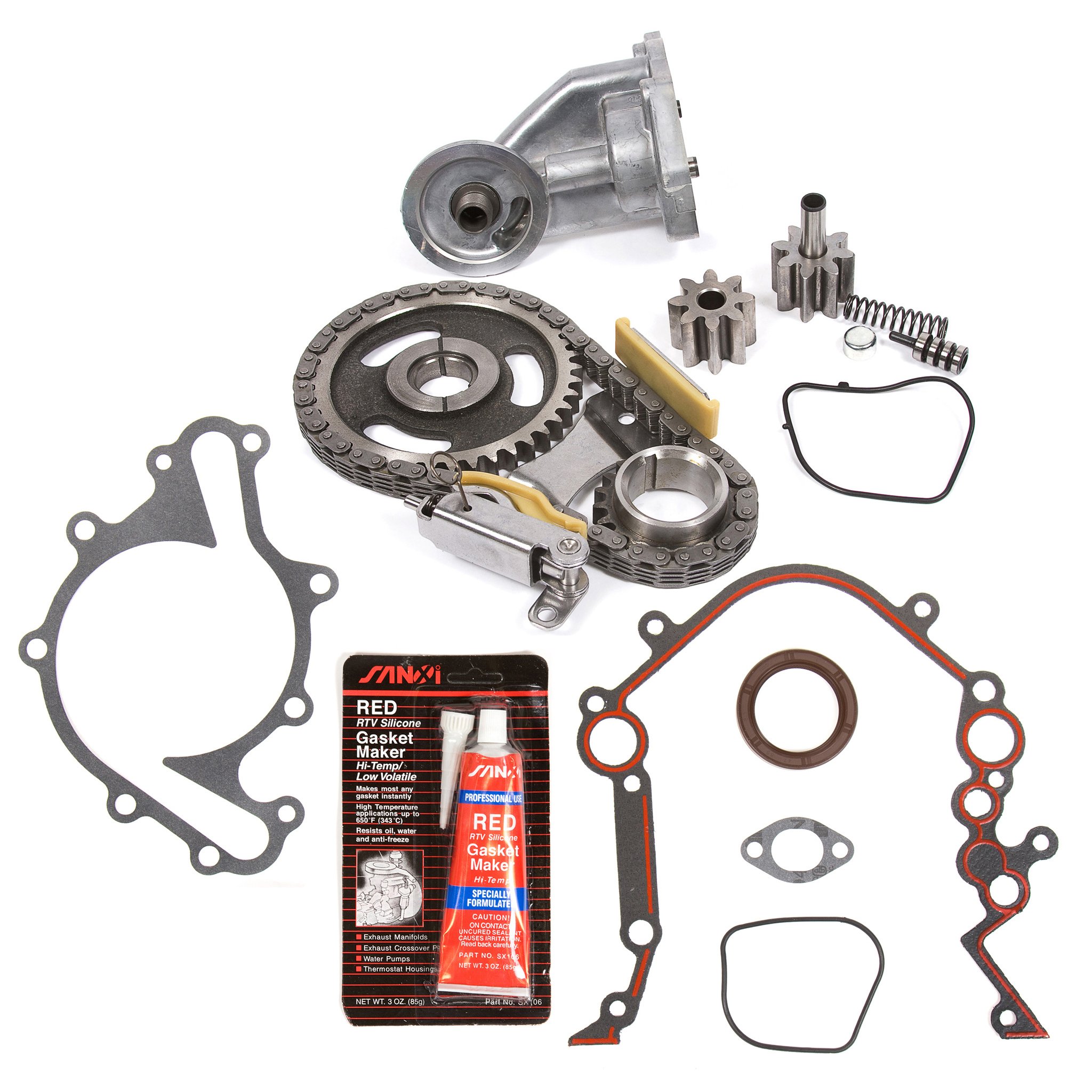 Evergreen TKTCS20500OP Compatible With 90-07 Ford Lincoln Mercury 3.8 3.9 4.2 OHV 12 Valves Timing Chain Kit Oil Pump Timing Cover Gasket