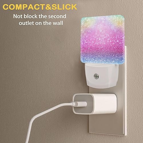 Miniatura 4 de Luz nocturna con purpurina rosa, luz nocturna enchufable, sensor de atardecer a amanecer, luces nocturnas para escaleras, pasillo, cocina,