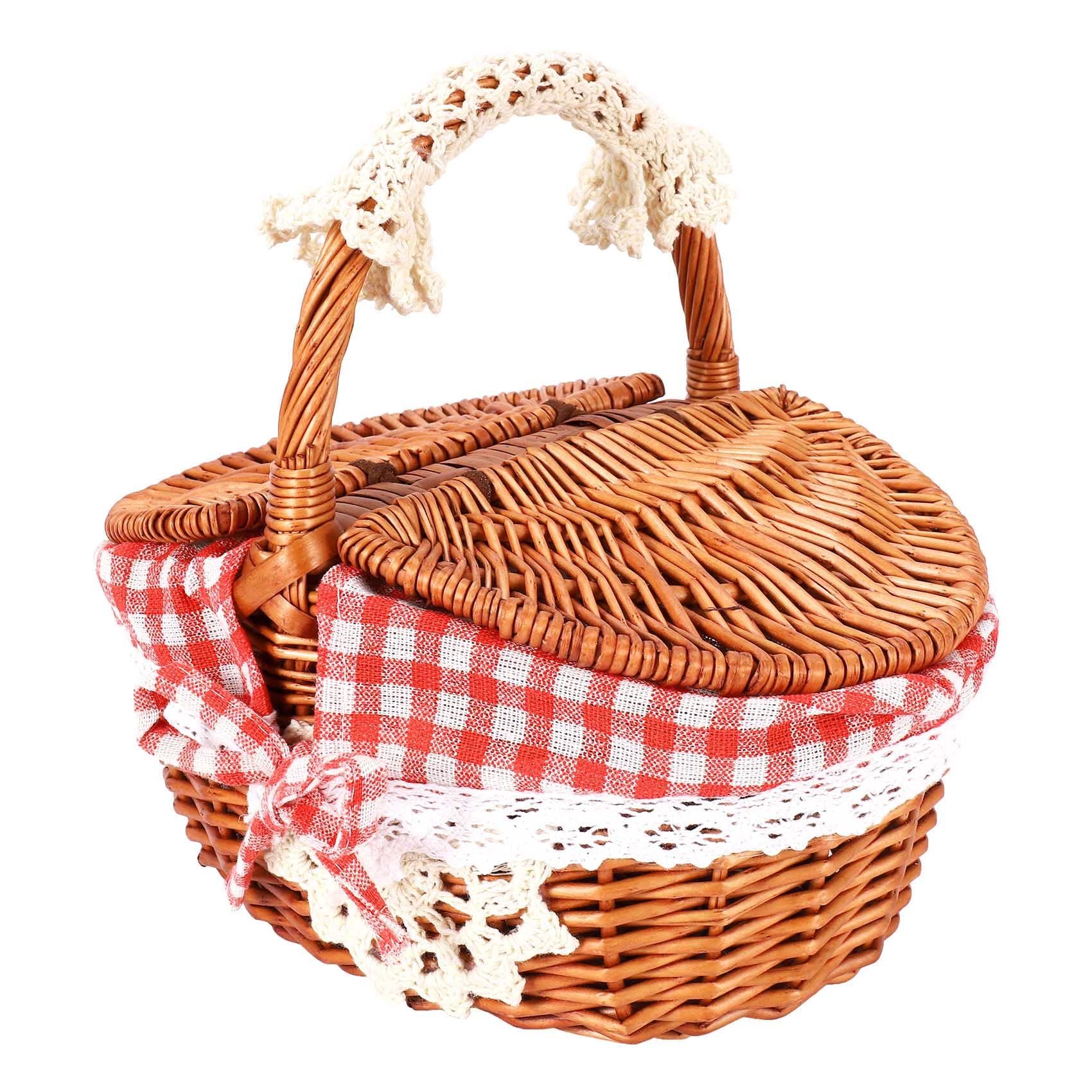 Pasuihcay Hand Made Wicker Basket Wicker Camping Picnic Basket Shopping Storage Hamper and Handle Wooden Wicker Picnic Basket