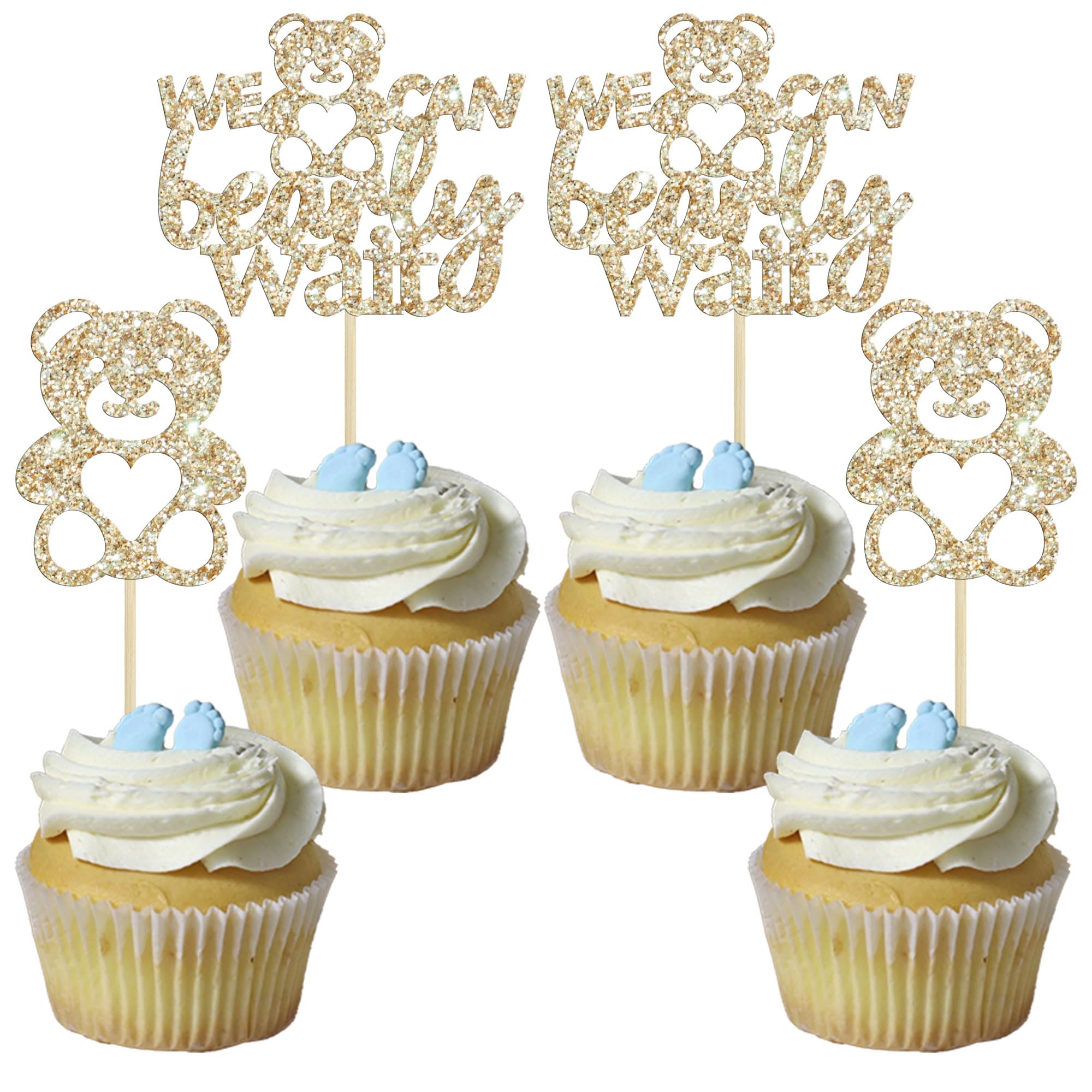 Gyufise 24Pcs We Can Bearly Wait Cupcake Toppers Champage Gold Glitter Bear Cupcake Picks Baby Shower Cake Decorations for Gender Reveal Theme Baby Shower Kids Birthday Party Supplies