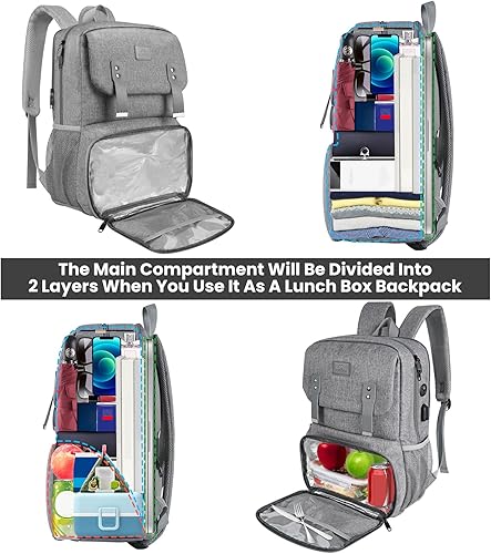 Miniatura 6 de MATEIN Mochila de almuerzo para mujer, lonchera térmica térmica con lonchera integrada, bolsa de computadora de viaje resistente al agua, mochila