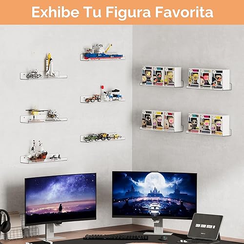 Miniatura 4 de upsimples Paquete de 10 estantes acrílicos organizadores de pared y almacenamiento, estante de exhibición de 15 pulgadas para figuras, autos