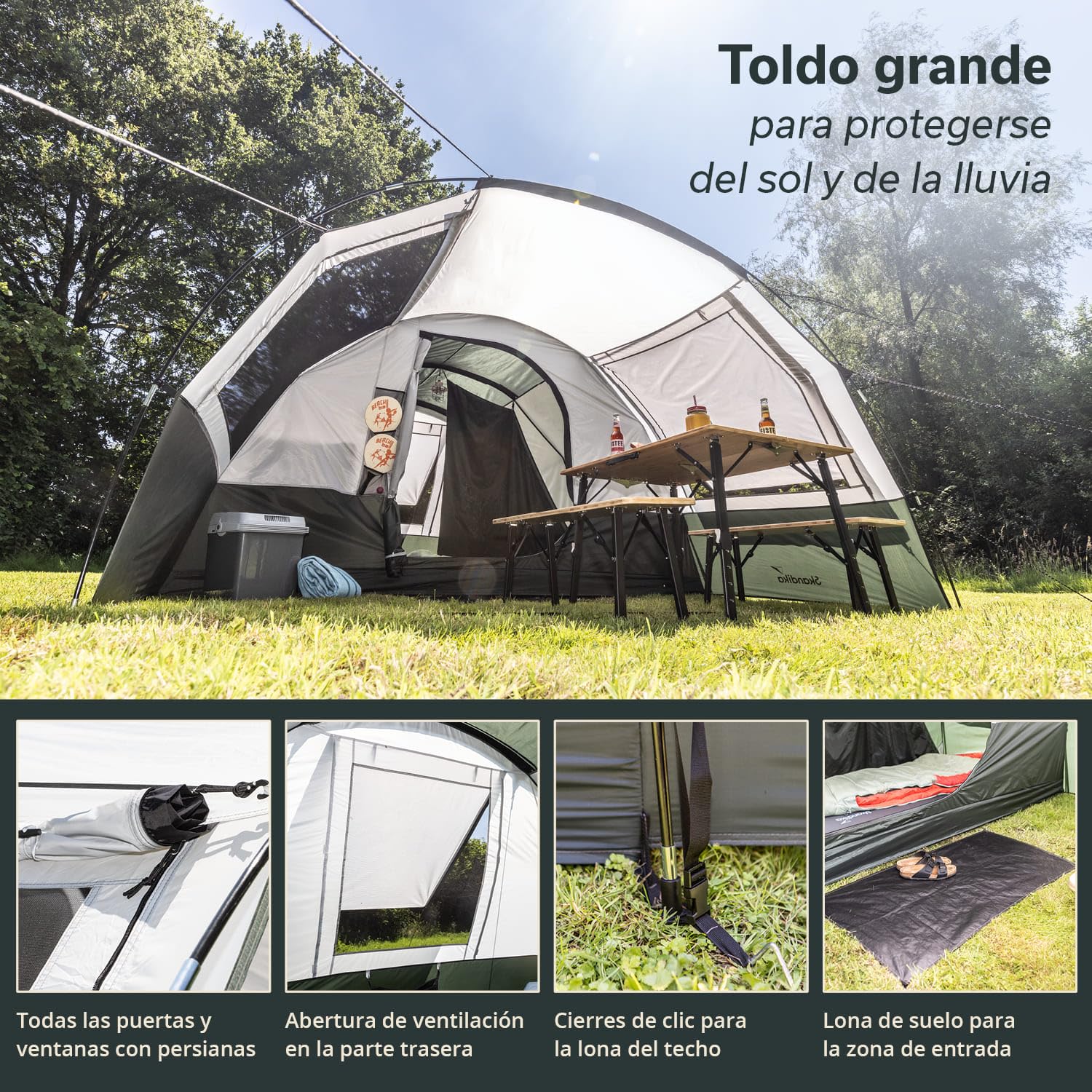 Skandika Tienda de campaña túnel Indal 5 | para 5 Personas, Techo panorámico, con toldo, con Suelo Cosido, Columna de Agua de 3000 mm, mosquitera | Tienda Familiar, de Camping, Exterior