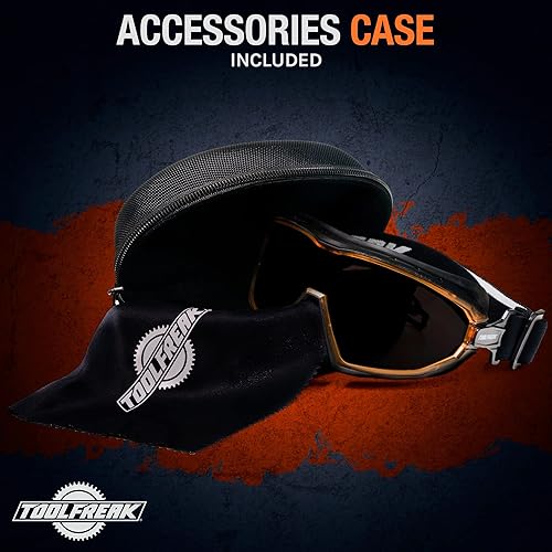 Miniatura 6 de ToolFreak Gafas de seguridad de tamaño medio clasificado según ANSI z87.1 para impacto y UV U6, ventilación directa, lente oleofóbica, incluye funda