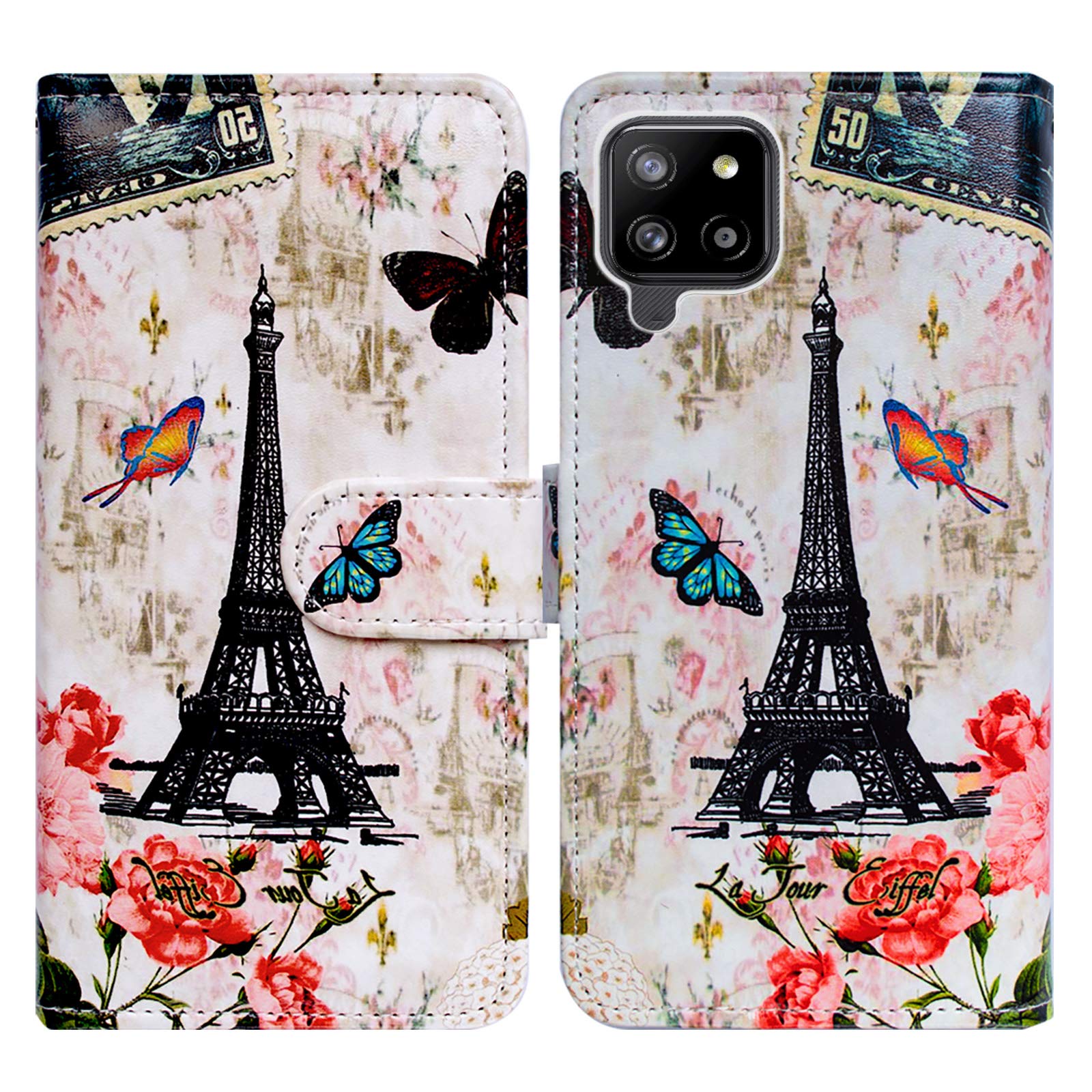 Bcov Case for Galaxy A42 5G, Paris Tower Butterfly Leather Flip Phone Case Wallet Cover with Card Slot Holder Kickstand for Samsung Galaxy A42 5G 2021