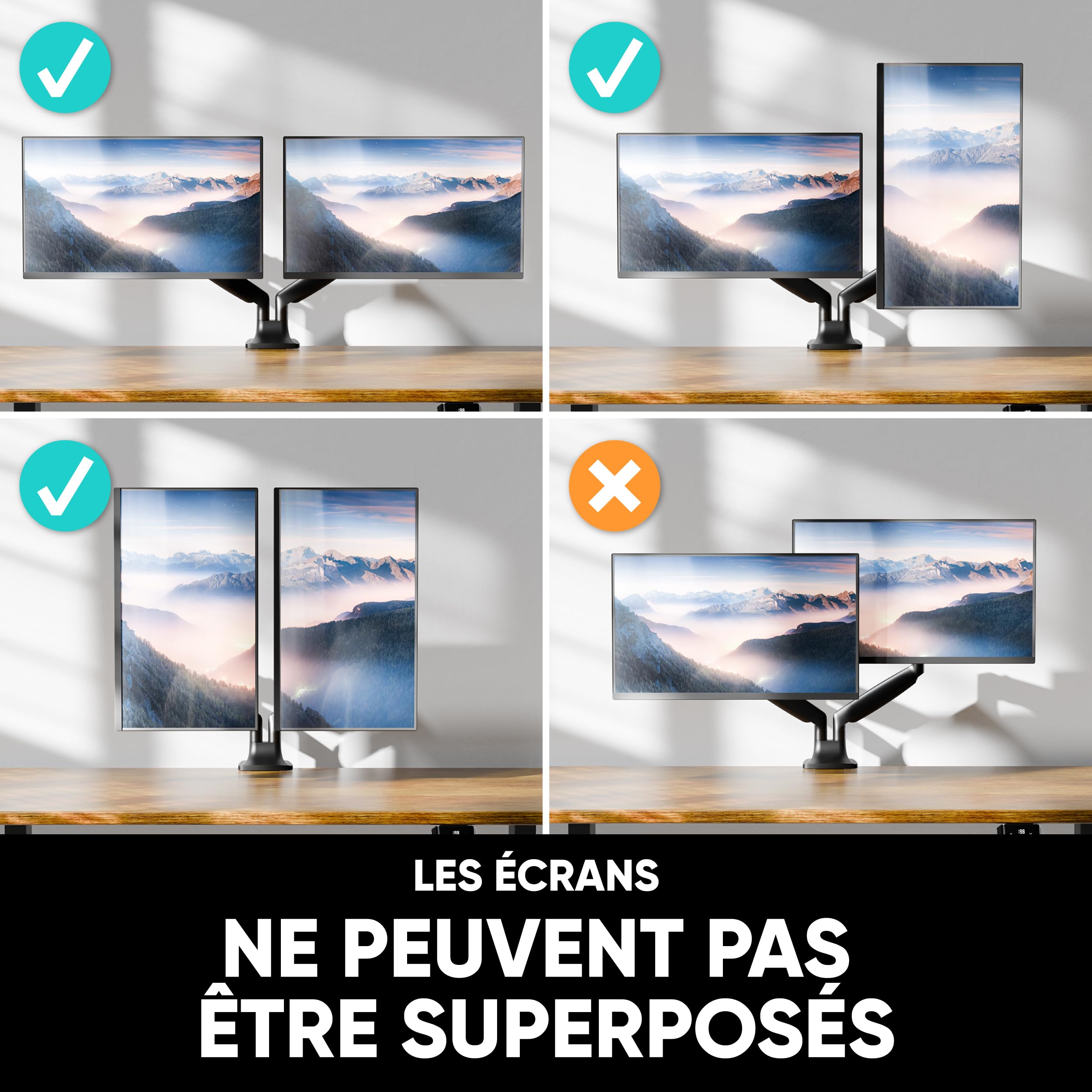 ONKRON Support Écran PC Double Bras Articulé 13-32 Pouces VESA 75x75 100x100 Ressort à Gaz 9 kg Noir G200-B