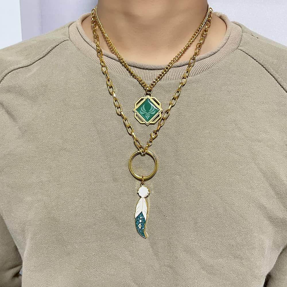Miniatura 4 de Genshin Impact Vision Pendant Necklaces Gold Luminous Anemo Charm Feather Layered Choker Necklace for Women Men Cosplay Accessories
