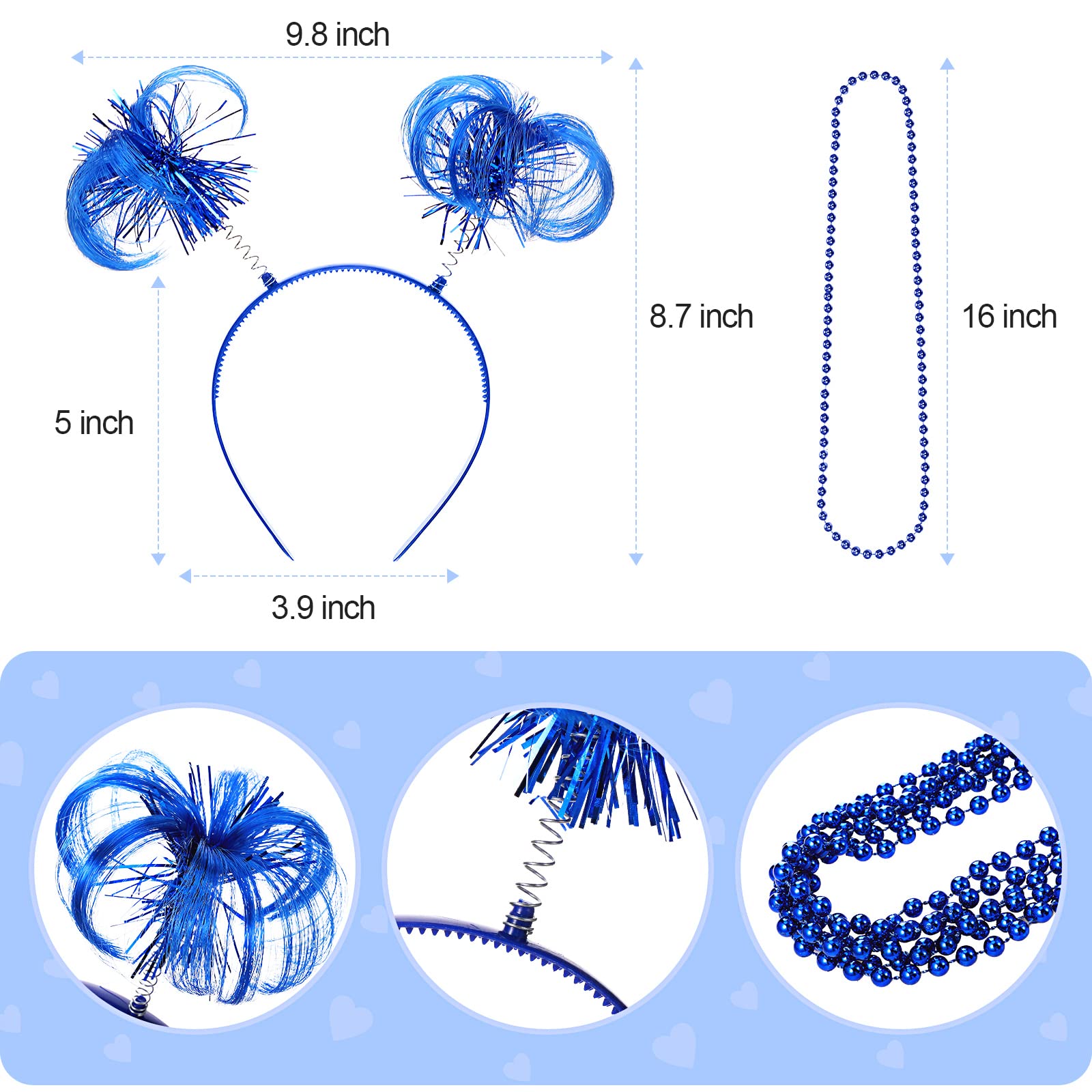 Canlierr Tutu for Women Kids Costume Accessories Set Pom Pom Headband Layered Tulle Tutu Skirt Heart Shape Sunglasses Bead Necklaces (Blue, Small)