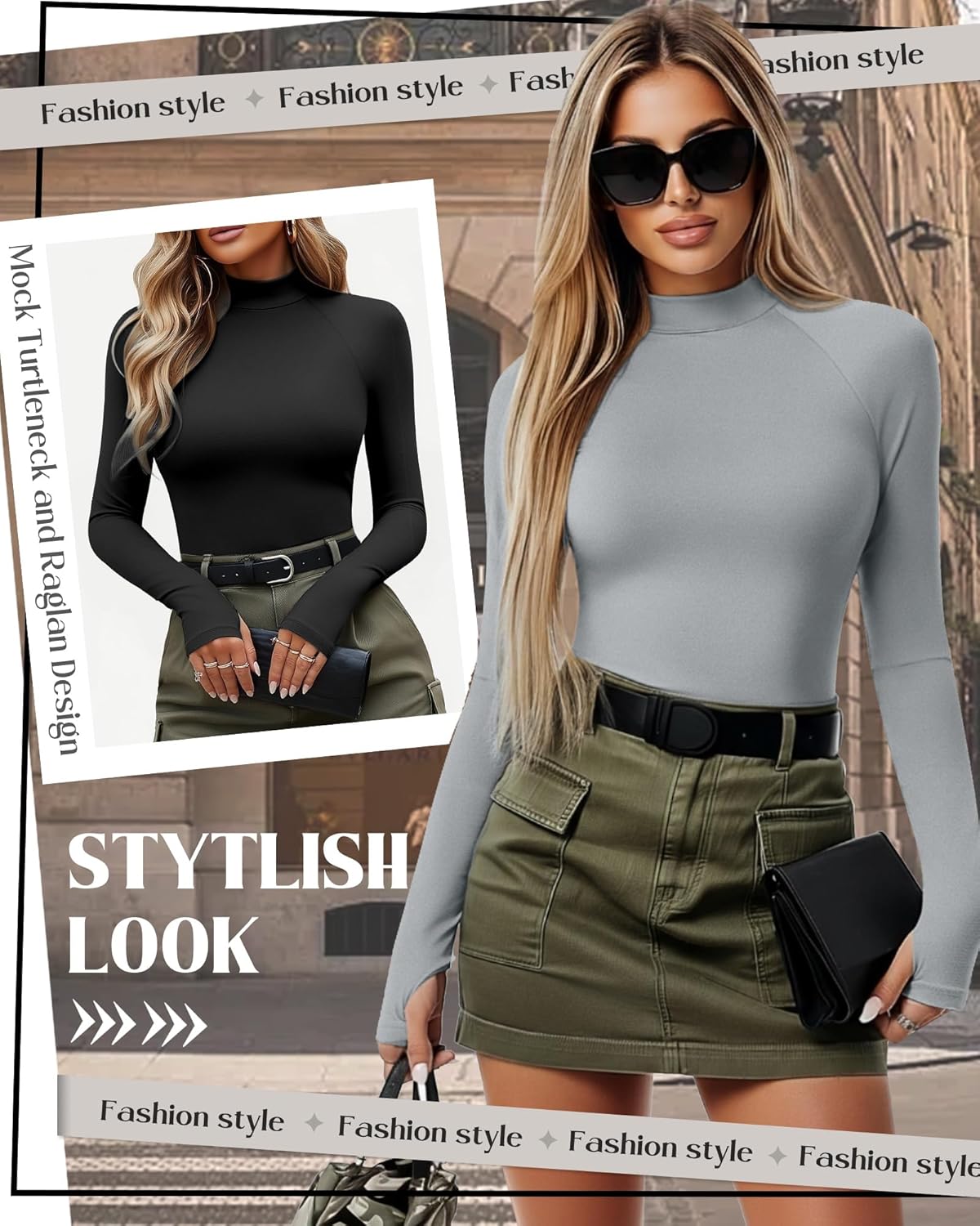 3 Pack Women's Thermal Mock Turtleneck Tops Long Sleeve Shirts Fleece Lined Undershirt with Thumb Hole Fall Winter - Image 4