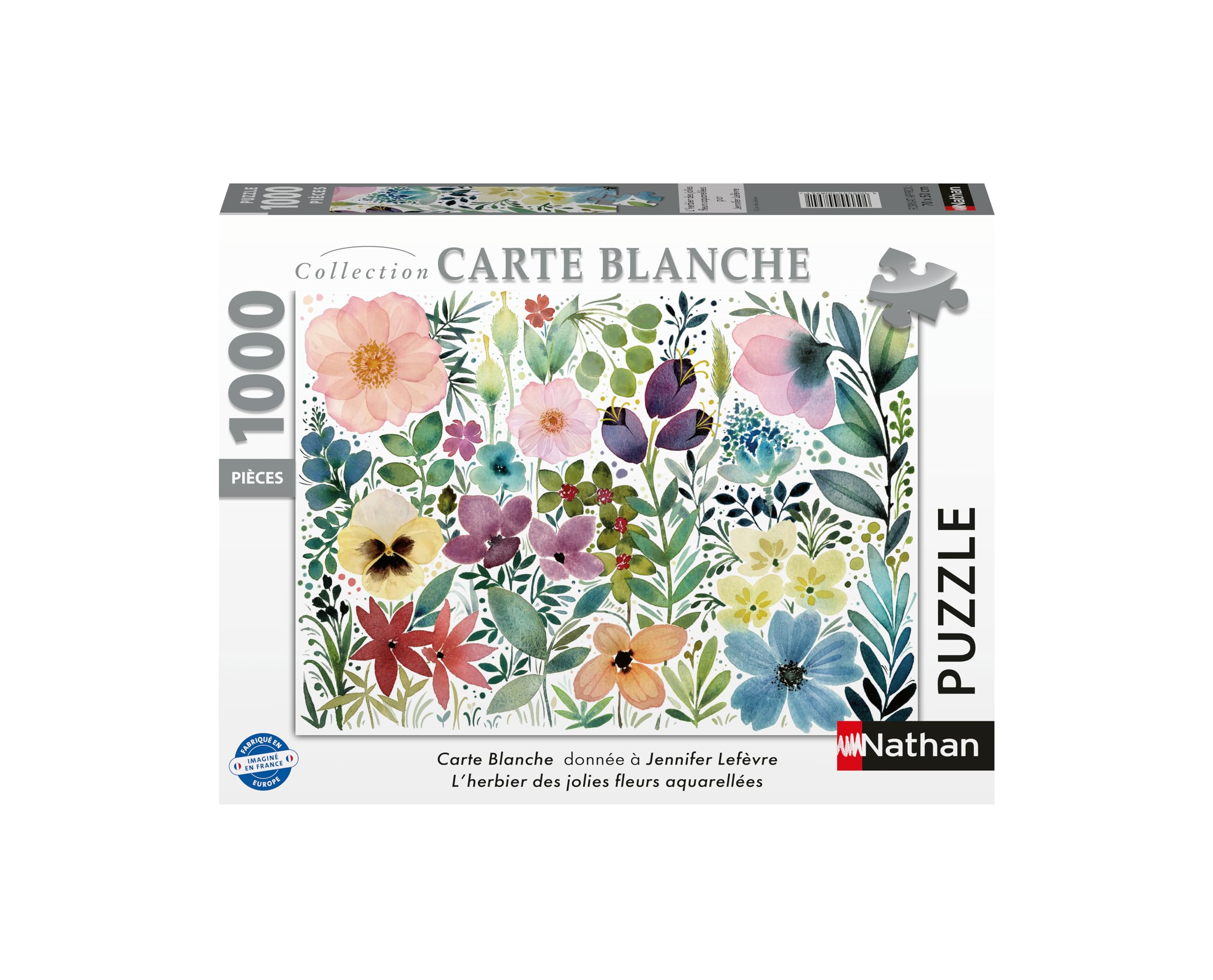Nathan - Puzzle 1000 pièces - L'herbier des jolies fleurs aquarellées - Jennifer Lefèvre - Adultes et enfants dès 14 ans - Puzzle de qualité supérieure - Collection Carte Blanche - 12000894
